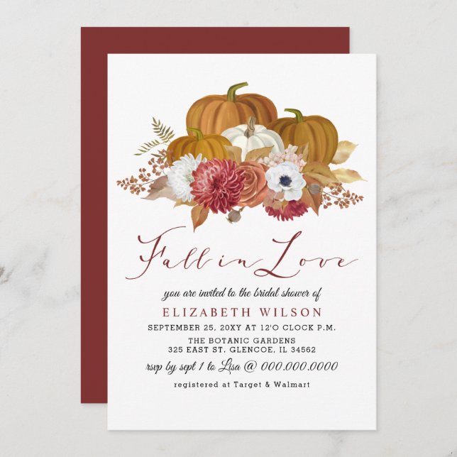 Rustic Pumpkins Autumn Fall Bridal Shower Invitation (Front/Back)