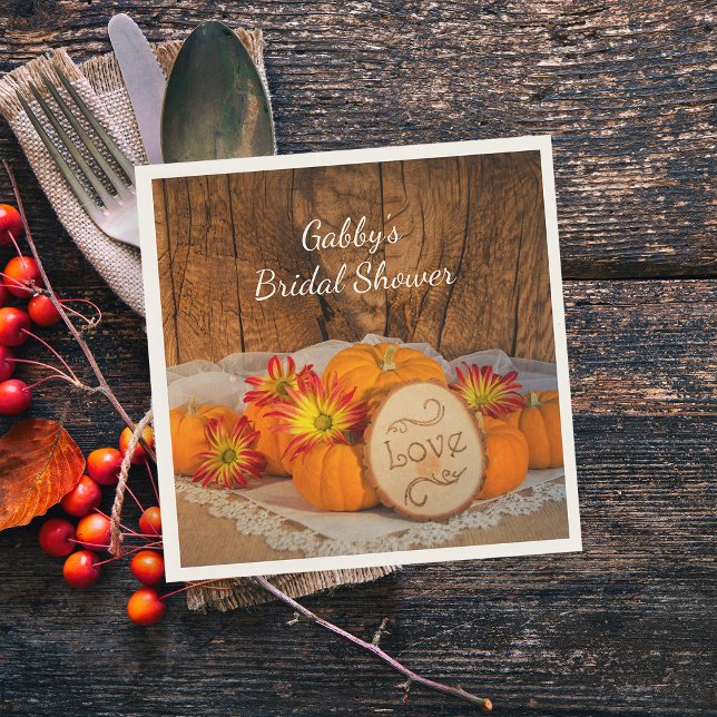 Rustic Pumpkins Fall Barn Bridal Shower Paper Napkins (Set the tables at your Autumn Bridal Shower with the charming Rustic Pumpkins Paper Napkins.)