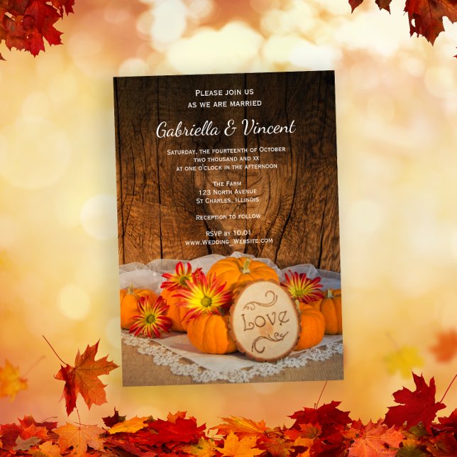 Rustic Pumpkins Fall Barn Wedding Invitation