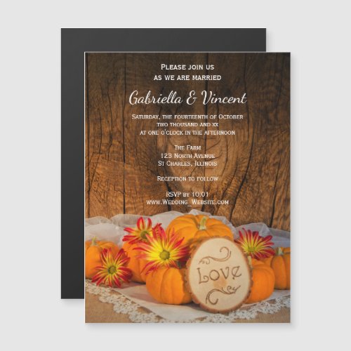 Rustic Pumpkins Fall Barn Wedding Magnetic Invitation