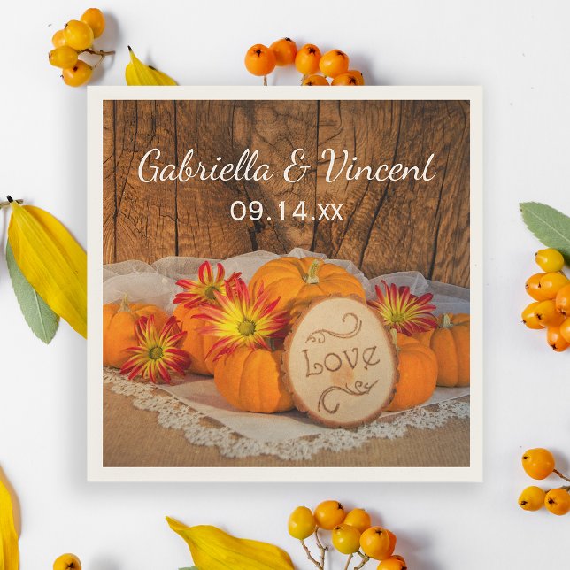Rustic Pumpkins Fall Barn Wedding Napkins (Set the tables at your Autumn marriage reception with the Rustic Pumpkins Fall Wedding Napkins.)