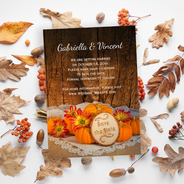 Rustic Pumpkins Fall Barn Wedding Save the Date Invitation (Set the tone for your Autumn marriage with this charming Rustic Pumpkins Fall Wedding Save the Date.)