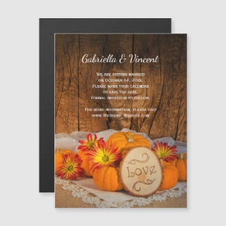 Rustic Pumpkins Fall Barn Wedding Save the Date Magnetic Invitation