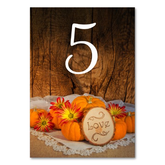 Rustic Pumpkins Fall Barn Wedding Table Numbers Zazzle Com