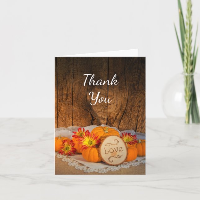 Rustic Pumpkins Fall Barn Wedding Thank You Card (Front)
