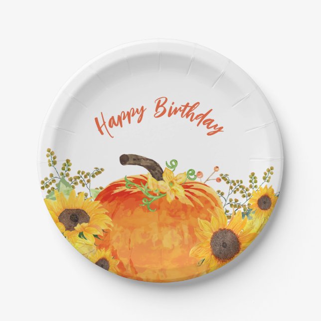 Rustic Pumpkins Fall Birthday Paper Plates (Front)