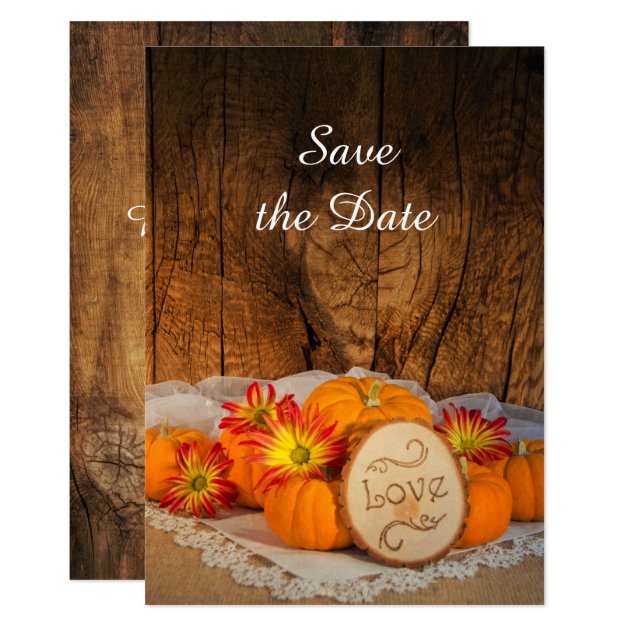 Rustic Pumpkins Fall Wedding Save The Date Card