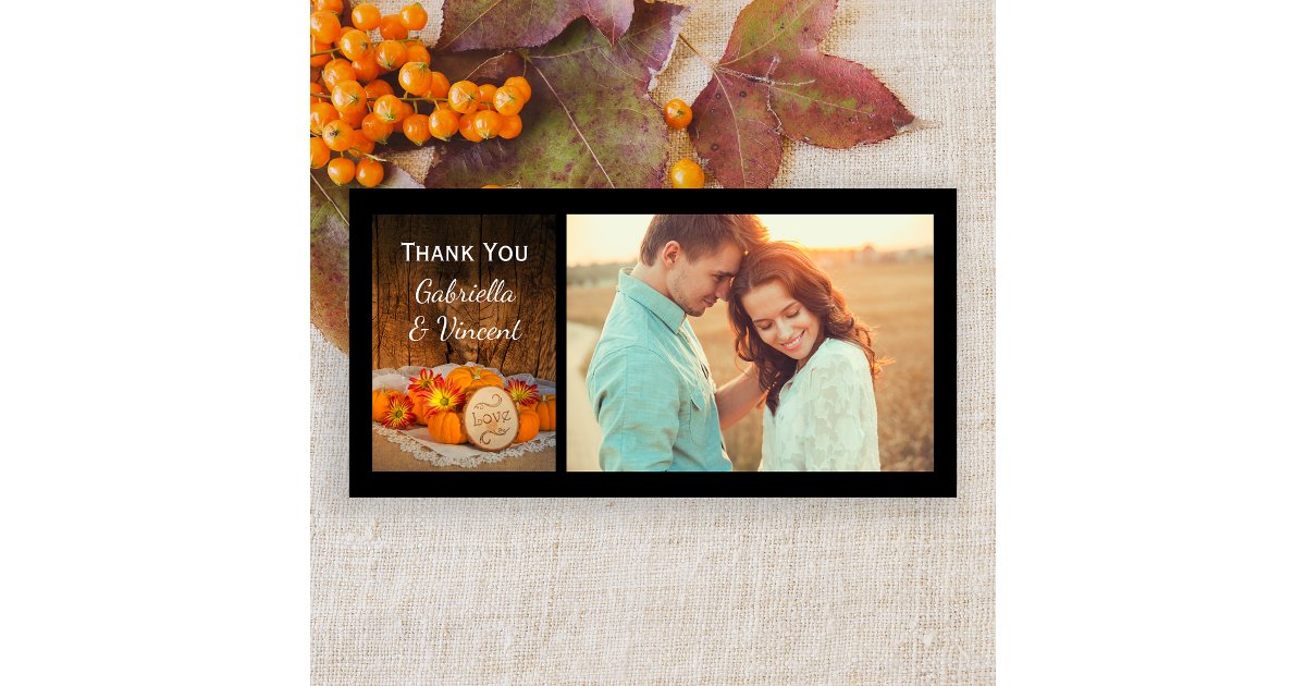 Rustic Pumpkins Fall Wedding Thank You Photo Card | Zazzle