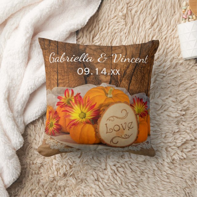 Rustic Pumpkins Fall Wedding Throw Pillow (Blanket)
