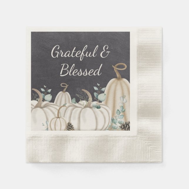 Rustic Pumpkins Farmhouse Happy Thanksgiving Napkins (Front)