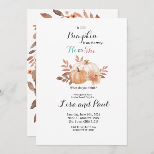 Rustic Pumpkins He or She Gender Reveal Invitation