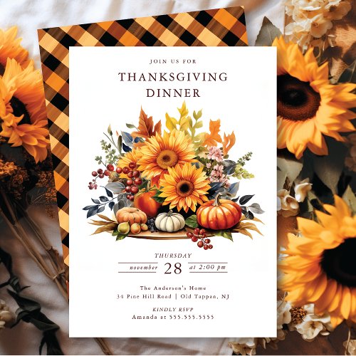 Rustic Pumpkins  Sunflowers Thanksgiving Invitation
