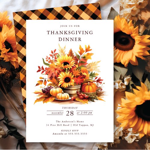 Rustic Pumpkins  Sunflowers Thanksgiving Invitation