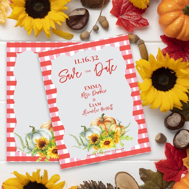 Rustic Pumpkins Sunflowers Wedding Save the Date Postcard (Rustic Pumpkins Sunflowers Wedding Save the Date Postcard)