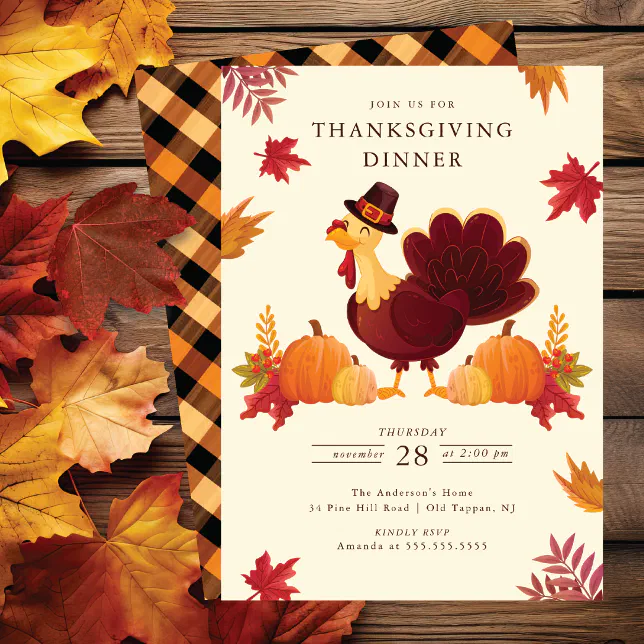 Rustic Pumpkins & Turkey Thanksgiving Invitation 