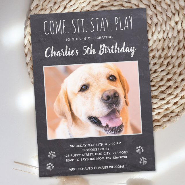 Rustic Puppy Dog Birthday Party Photo Invitation