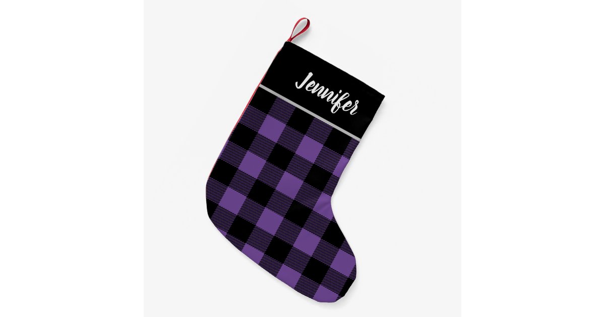 Rustic Purple And Black Buffalo Check Monogram Small Christmas