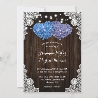 Rustic Purple and Blue Floral Wedding Invitation