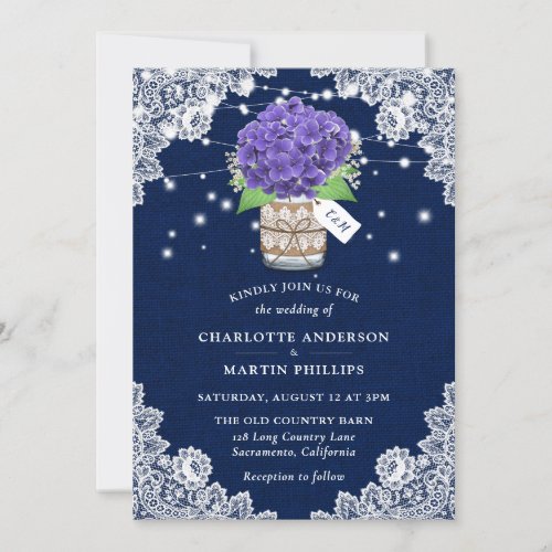 Rustic Purple and Blue Floral Wedding Invitation