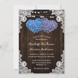 Rustic Purple and Blue Floral Wedding Invitation