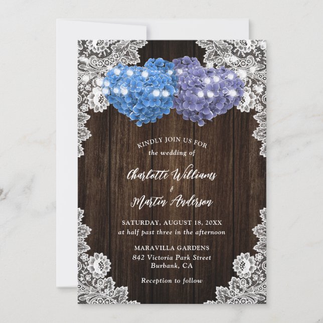 Rustic Purple and Blue Floral Wedding Invitation (Front)