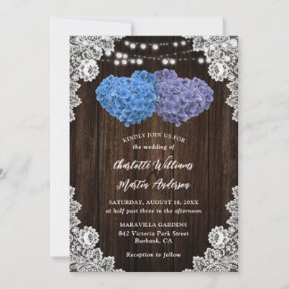 Rustic Purple and Blue Floral Wedding Invitation