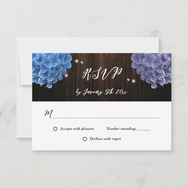 Rustic Purple and Blue Floral Wedding RSVP Card (Front)