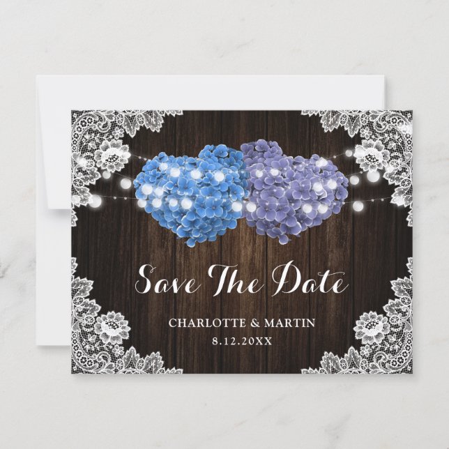 Rustic Purple and Blue Floral Wedding Save The Date (Front)