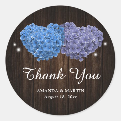 Rustic Purple and Blue Floral Wedding Thank You Classic Round Sticker
