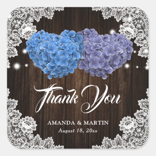 Rustic Purple and Blue Floral Wedding Thank You Square Sticker