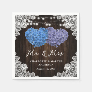 Rustic Purple and Blue Mr and Mrs Floral Wedding Napkins
