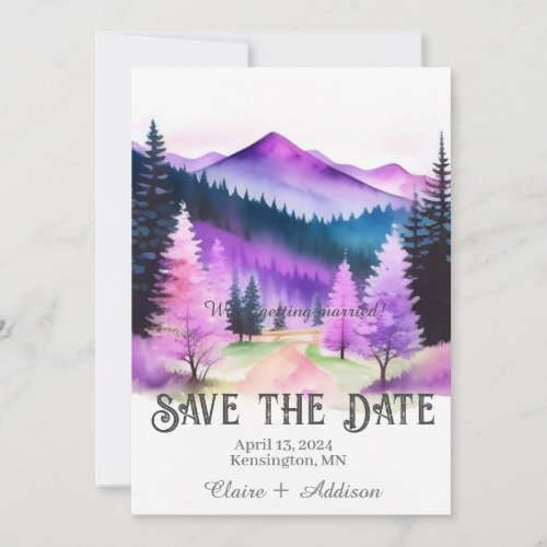 Rustic Purple and Blue Watercolor Forest Save The Date