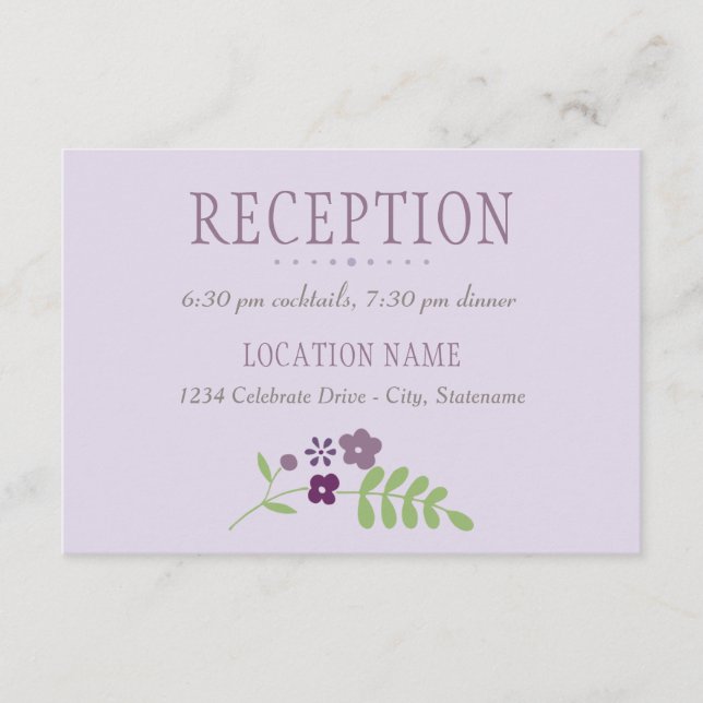 Rustic Purple and Green Floral Wedding Enclosure Card (Front)