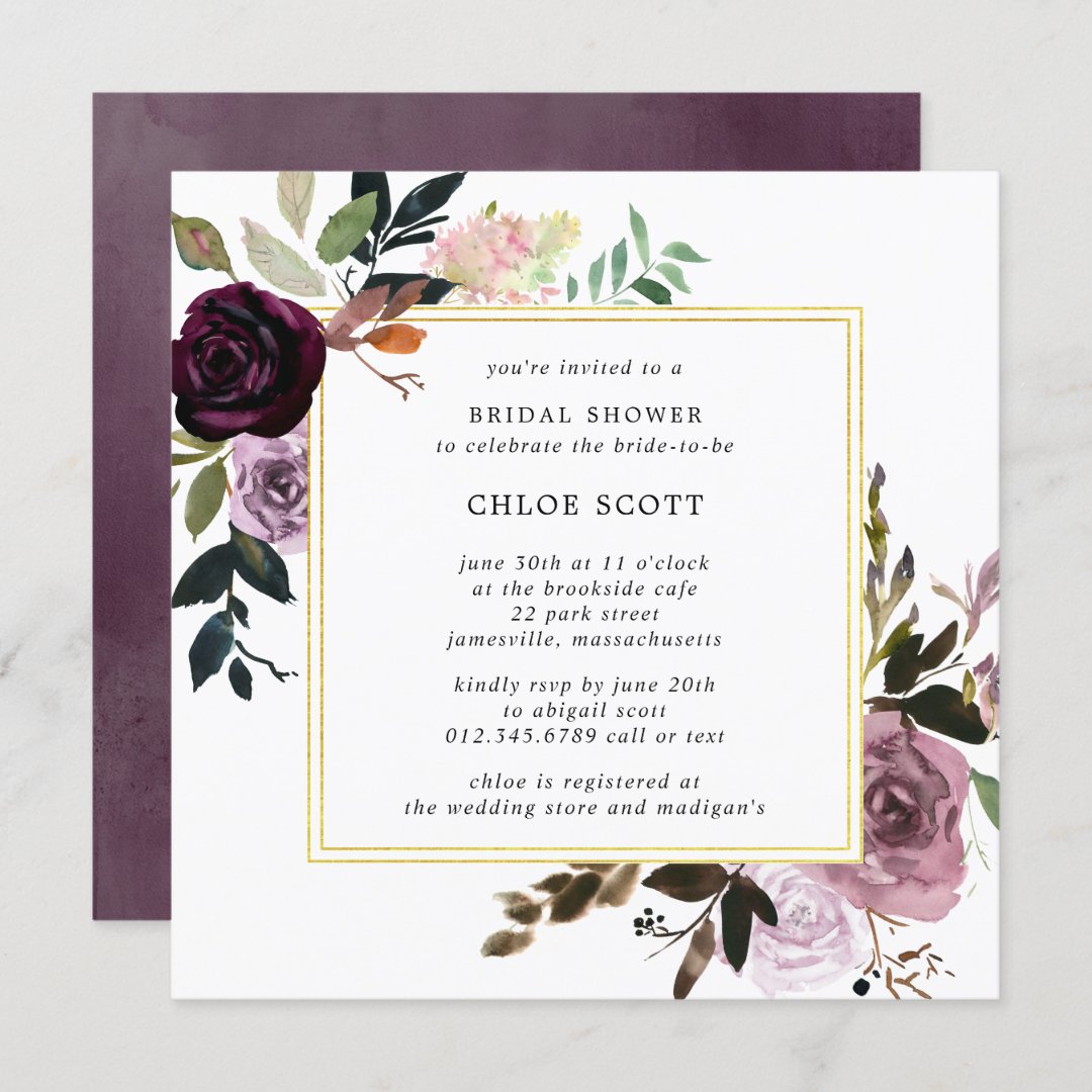 Rustic Purple and Mauve Pink Floral Bridal Shower Invitation | Zazzle