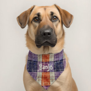 Rustic Purple and Orange Plaid Pet Bandana Collar