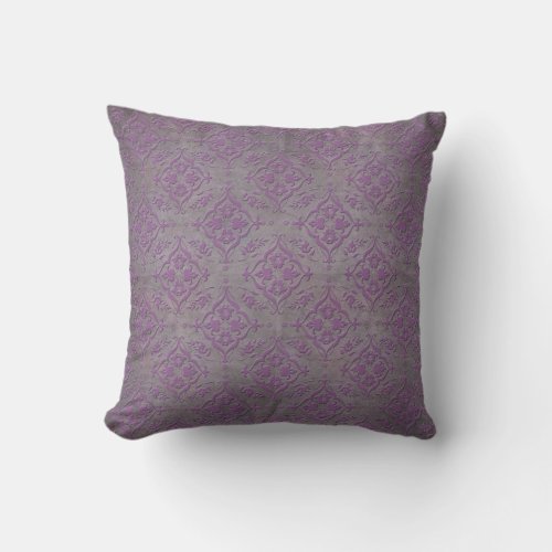 Rustic Purple and Steel Grey Damask Throw Pillow