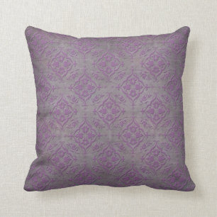 Rustic Purple and Steel Grey Damask Throw Pillow