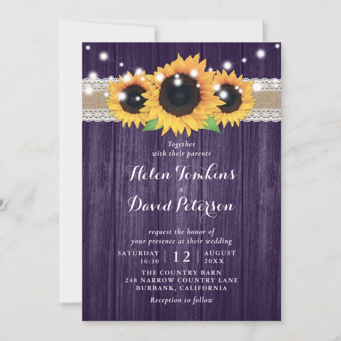 Rustic Purple and Sunflower Wedding Invitations