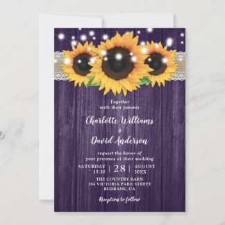 Rustic Purple and Sunflower Wedding Invitations