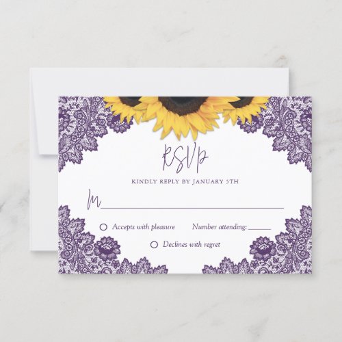 Rustic Purple and Sunflower Wedding RSVP Card