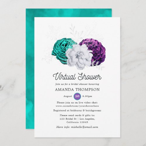 Rustic Purple and Turquoise Floral Virtual Shower Invitation