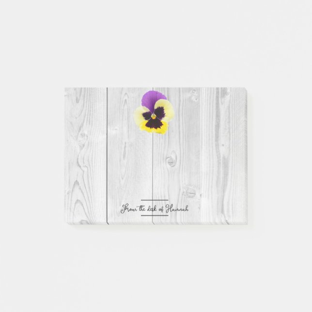 Rustic Purple and Yellow Pansy Personalized Notes (Front)