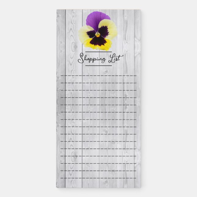 Rustic Purple and Yellow Pansy Shopping List Magnetic Notepad (Front)