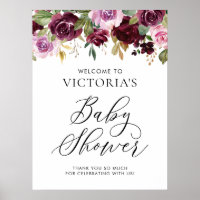 Rustic Purple Autumn Floral Baby Shower Welcome Poster