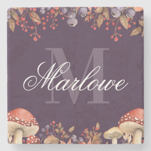 Rustic Purple Autumn Thanksgiving Monogram Stone Coaster