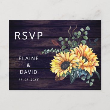 Rustic Purple Barn Wood Country Sunflowers RSVP Invitation Postcard