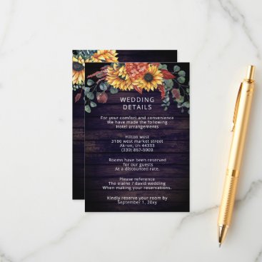 Rustic Purple Barn Wood Country Sunflowers Wedding Enclosure Card