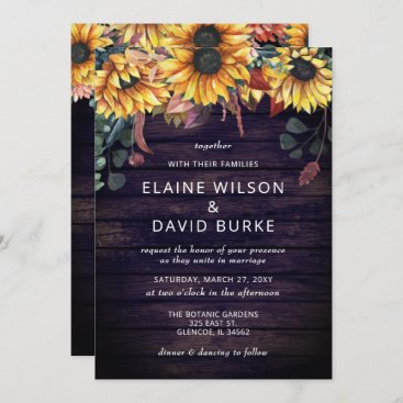 Rustic Purple Barn Wood Country Sunflowers Wedding Invitation