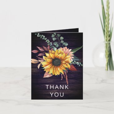 Rustic Purple Barn Wood Sunflowers Thank You Cards