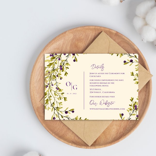 Rustic Purple Berry Greenery Wedding Details Enclosure Card (Rustic Purple Berry Greenery Wedding Details Enclosure Card)